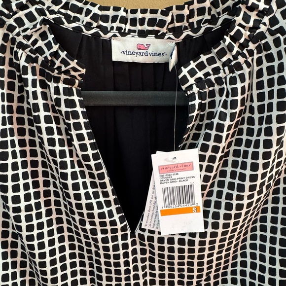 Vineyard Vines Harbor Grid Print Black and White Flutter Sleeve Dress Size Small - Picture 3 of 7